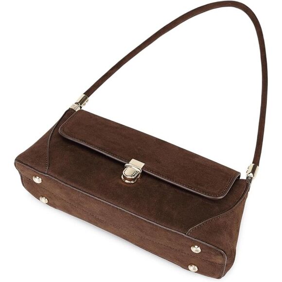 Women Suede Coffee Imported Vintage Retro Classic Cute Hobo Tote Clutch Bag - Picture 4 of 4